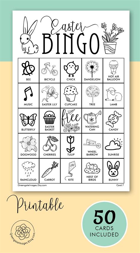 Easter Bingo Cards: Printable Bingo Cards, Black and White, 50 Cards ...