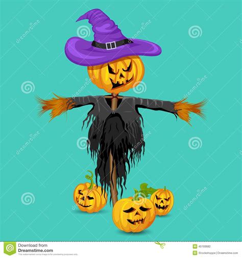 Scary Scarecrow With Pumpkin In Halloween Vector Illustration ...