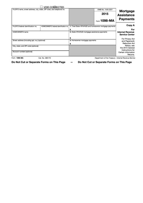 Fillable Form 1098-Ma - Mortgage Assistance Payments - 2015 printable pdf download