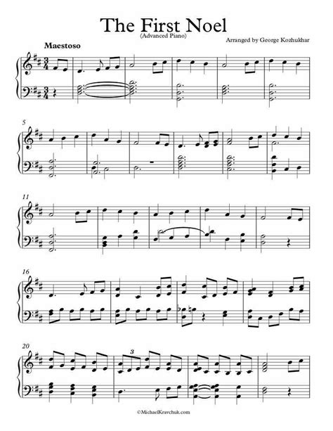 Free Piano Arrangement Sheet Music – The First Noel – Michael Kravchuk