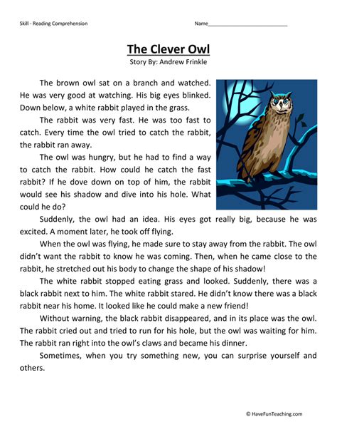 The Clever Owl Reading Comprehension Worksheet • Have Fun Teaching