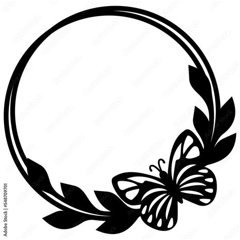 Round wreath with butterfly and leaves svg, Cake topper frame Stock Vector | Adobe Stock