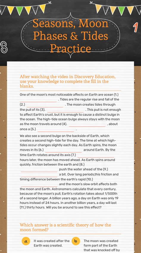 Seasons, Moon Phases & Tides Practice | Interactive Worksheet by Donna ...