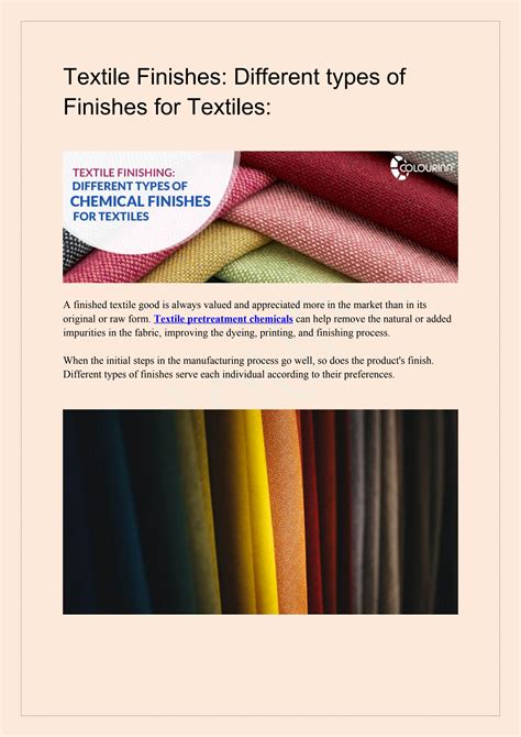 Textile Finishes: Different types of Finishes for Textiles by Colourinn Auxiliary - Issuu