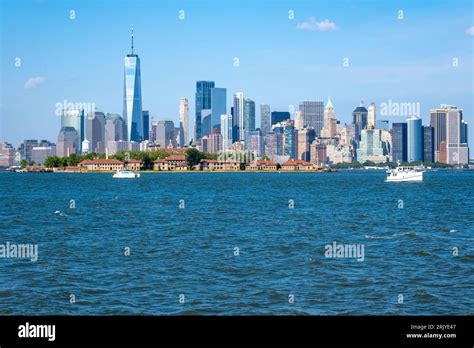 Manhattan skyline viewed from Liberty State Park in summer Stock Photo ...