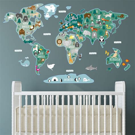 Childrens World Map Decal Educational Kids Wall Sticker - Etsy UK