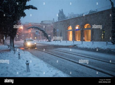 Jerusalem city center during a snow storm Stock Photo - Alamy