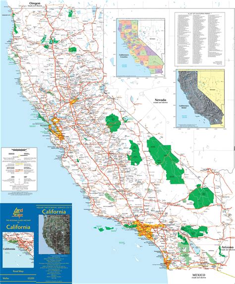 Large detailed map of California with cities and towns