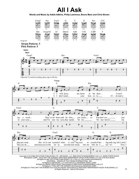 Adele "All I Ask" Sheet Music & Chords | Download 7-Page Printable PDF ...