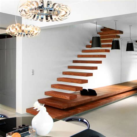 outdoor wooden floating staircase