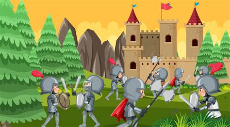 Medieval war cartoon scene 3188184 Vector Art at Vecteezy