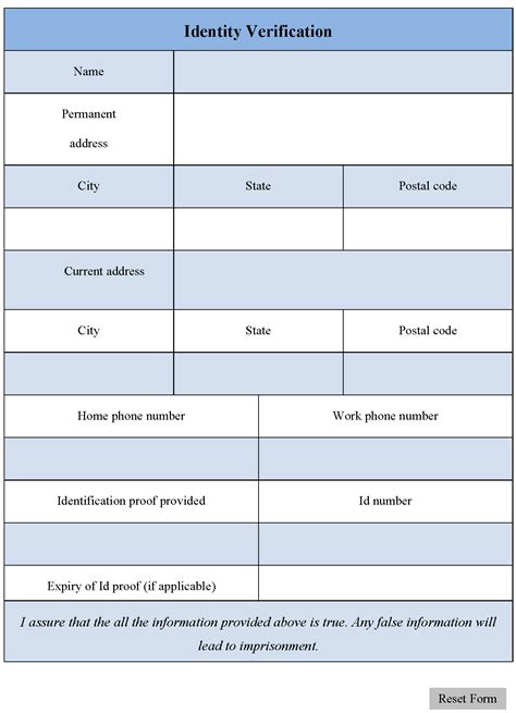 Identity Verification Form | Editable PDF Forms