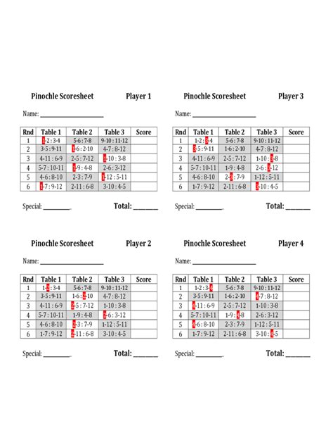 Pinochle Score Sheet - 4 Free Templates in PDF, Word, Excel Download