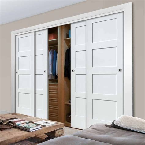 Four Sliding Maximal Wardrobe Doors & Frame Kit - Shaker Door - White Primed | Wardrobe door ...