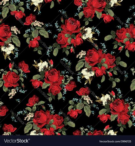 Seamless floral pattern with red roses on black Vector Image