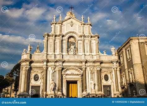 Catania Cathedral Facade, Baroque Church Front View and Architecture Editorial Photo - Image of ...