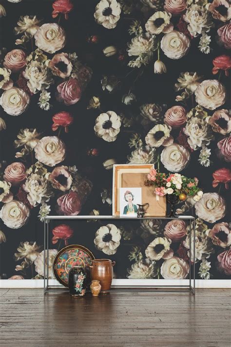 Black floral wallpaper, Floral wallpaper, Wallpaper