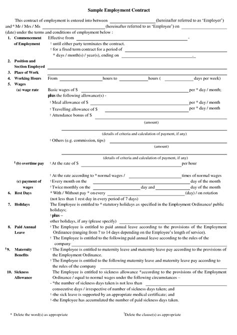 Free Printable Employment Contract Sample Form (GENERIC)