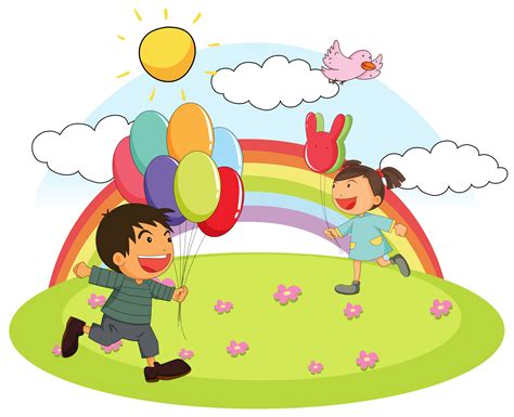 Two kids playing in the park at daytime 368569 Vector Art at Vecteezy