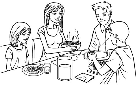 Family Eating Together Clipart Black And White