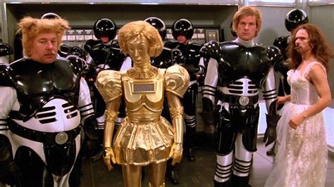 In Spaceballs (1986) Princess Vespa's stunt double has a Hitler mustache, referencing Mel Brooks ...