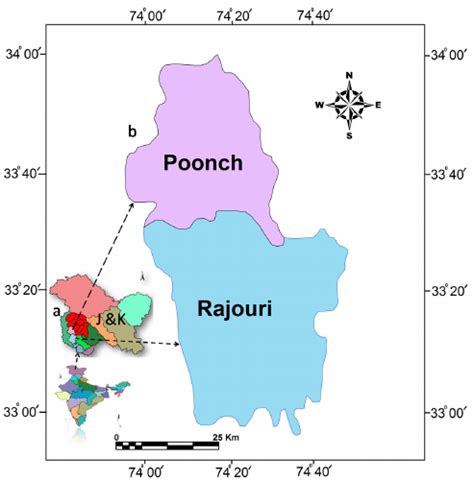 Location map of the study area: a) Jammu and Kashmir (J & K) State ...