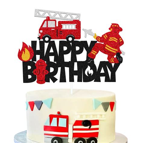 Buy Fireman Cake Topper Fire Hydrant Truck Firefighter Helmet Alarm ...