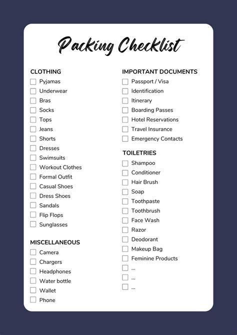 Printable Modern Trip Packing List Checklist, Travel Checklist, Family Packing List, Vacation to ...