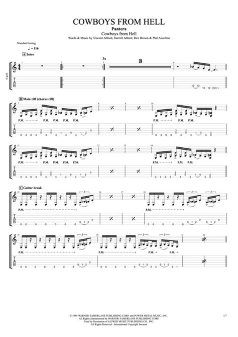 Cowboys from Hell by Pantera - Full Score Guitar Pro Tab | mySongBook.com