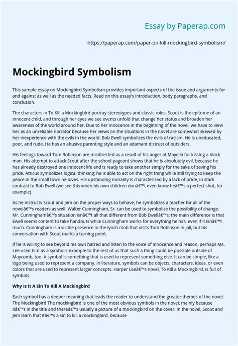 To Kill a Mockingbird Symbolism Free Essay Example