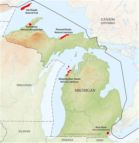 Physical map of Michigan