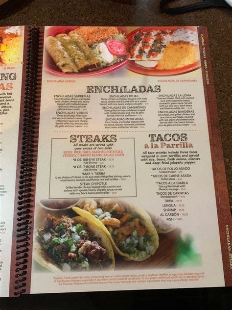 Menu at Santa Fe Mexican Grill restaurant, Greensboro, 423 Pisgah Church Rd