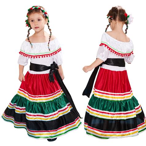 Girl Mexican Dress Halloween Costume Kids Traditional Senorita Blouse Dance Skirt - Walmart.com