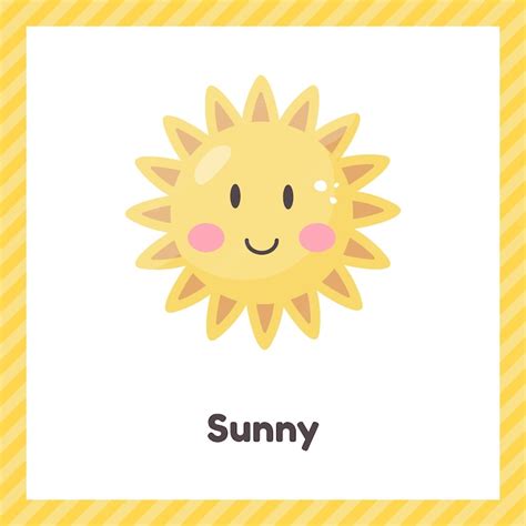 Premium Vector | Sun Cute weather sunny for kids Flash card for learning with children in ...