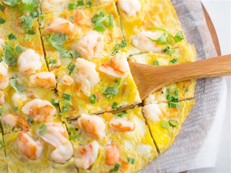 Open-faced Prawn Omelette | Shrimp Omelet | NoobCook.com