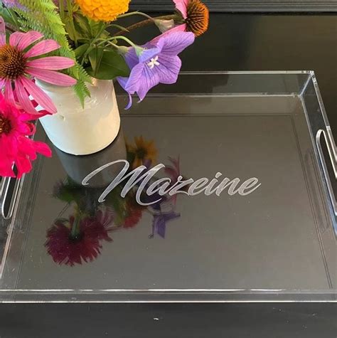 Clear Acrylic Serving Tray With Handles, Personalized Coffee Table Tray, Makeup Tray, Engraved ...