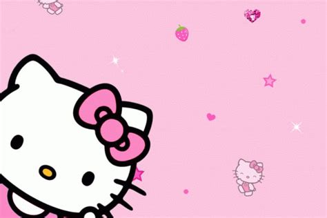 the hello kitty wallpaper is pink and has stars