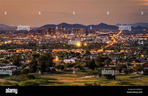 Aerial view of Phoenix Arizona skyline at sunset Stock Photo - Alamy