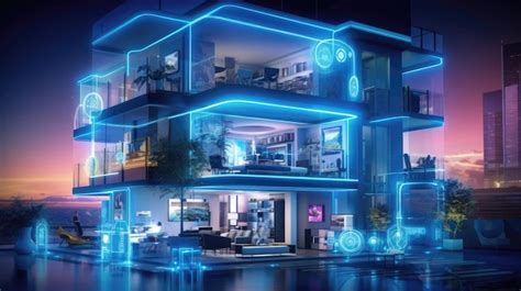 Premium AI Image | High tech smart home glowing with activity