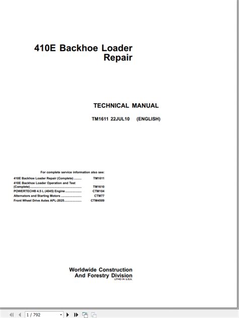 John Deere Backhoe Loader 410E Repair Technical Manual_EN