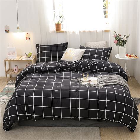 Move Over Black Grid Bedding Sets Twin Black and White Plaid Pattern ...