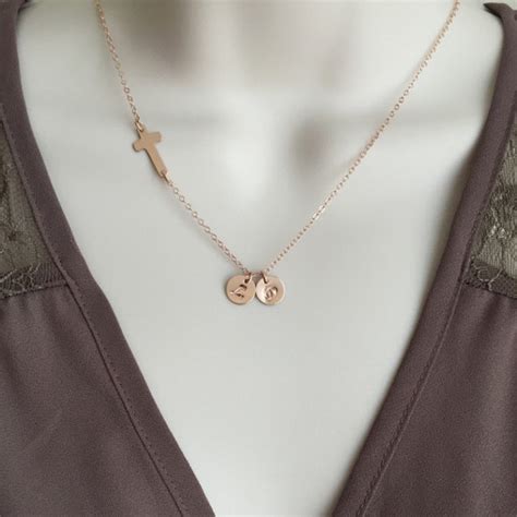 Initial Necklace. Rose Gold Cross Necklace. Personalized. - Etsy