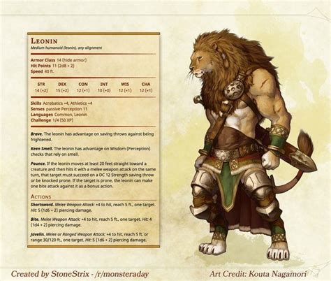 Leonin | Dungeons and dragons homebrew, Dnd races, Dnd 5e homebrew