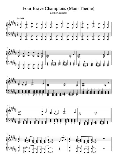 Castle Crashers - Four Brave Champions (Main Theme) for piano sheet music for Piano download ...