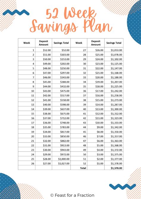 52 Week Savings Plan Printable