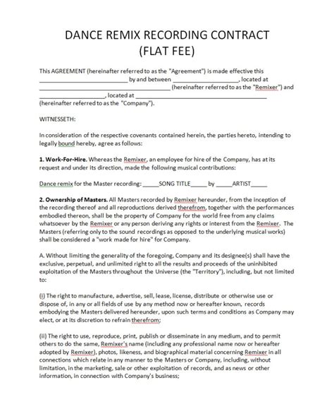 Music Recording Contract - Free Printable Documents