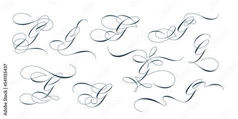 Set of beautiful calligraphic flourishes on capital letter G isolated on white background for ...