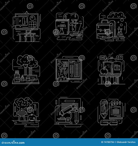 Set of Detailed Chemistry White Line Icons Stock Vector - Illustration ...