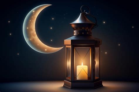 Premium Photo | A lantern with a candle and a crescent moon