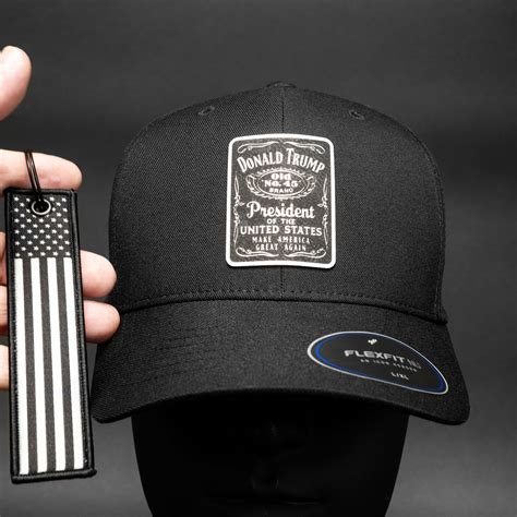 Trump 45 Fitted Hat with American Flag Key Tag. Flex Silver Edition — Our Future Nation